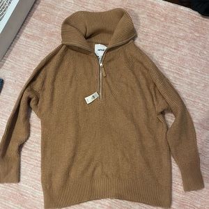 NWT Aerie Waffle Knit Quarter Zip Sweater in a Light Brown